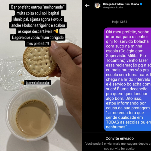 Usuários usam redes sociais denunciar comida servida no HMM e na merenda escolar