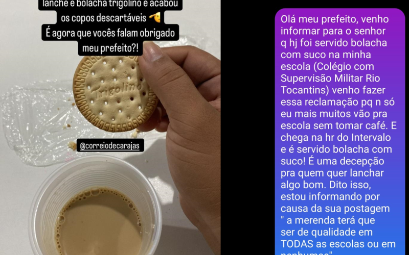 Usuários usam redes sociais denunciar comida servida no HMM e na merenda escolar